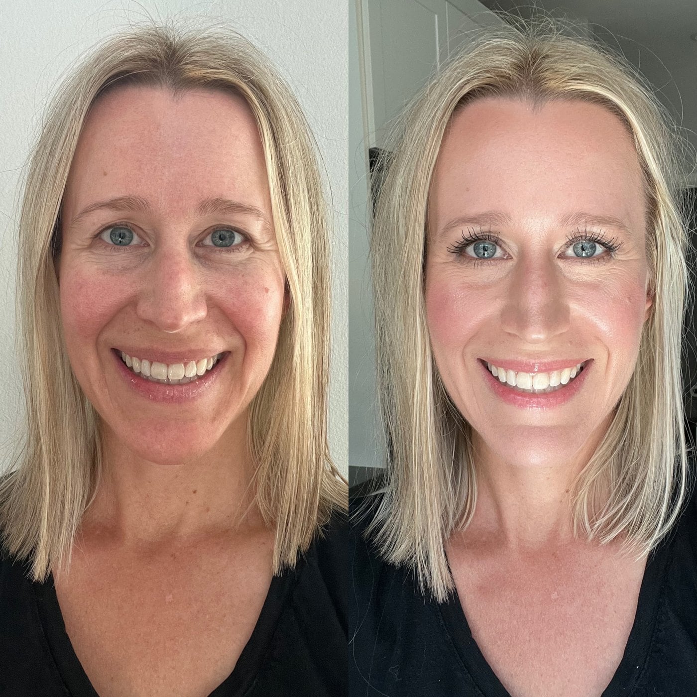 natural-facelift-ba-b Smiling woman with straight blonde hair, before and after a natural makeup application